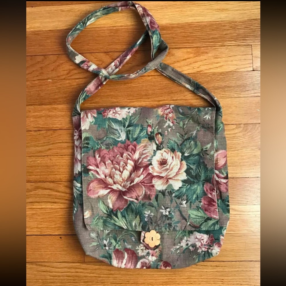 Vintage Cotton Floral Purse T.T. Bags Brown Pink Green Boho Style Bohemian VGUC